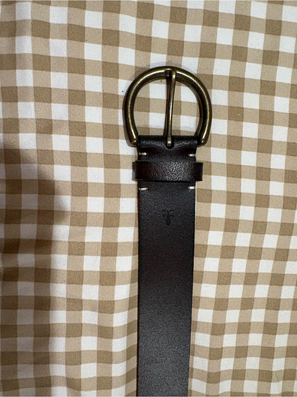 Women's Dark Brown Leather Belt with Brass Round Buckle